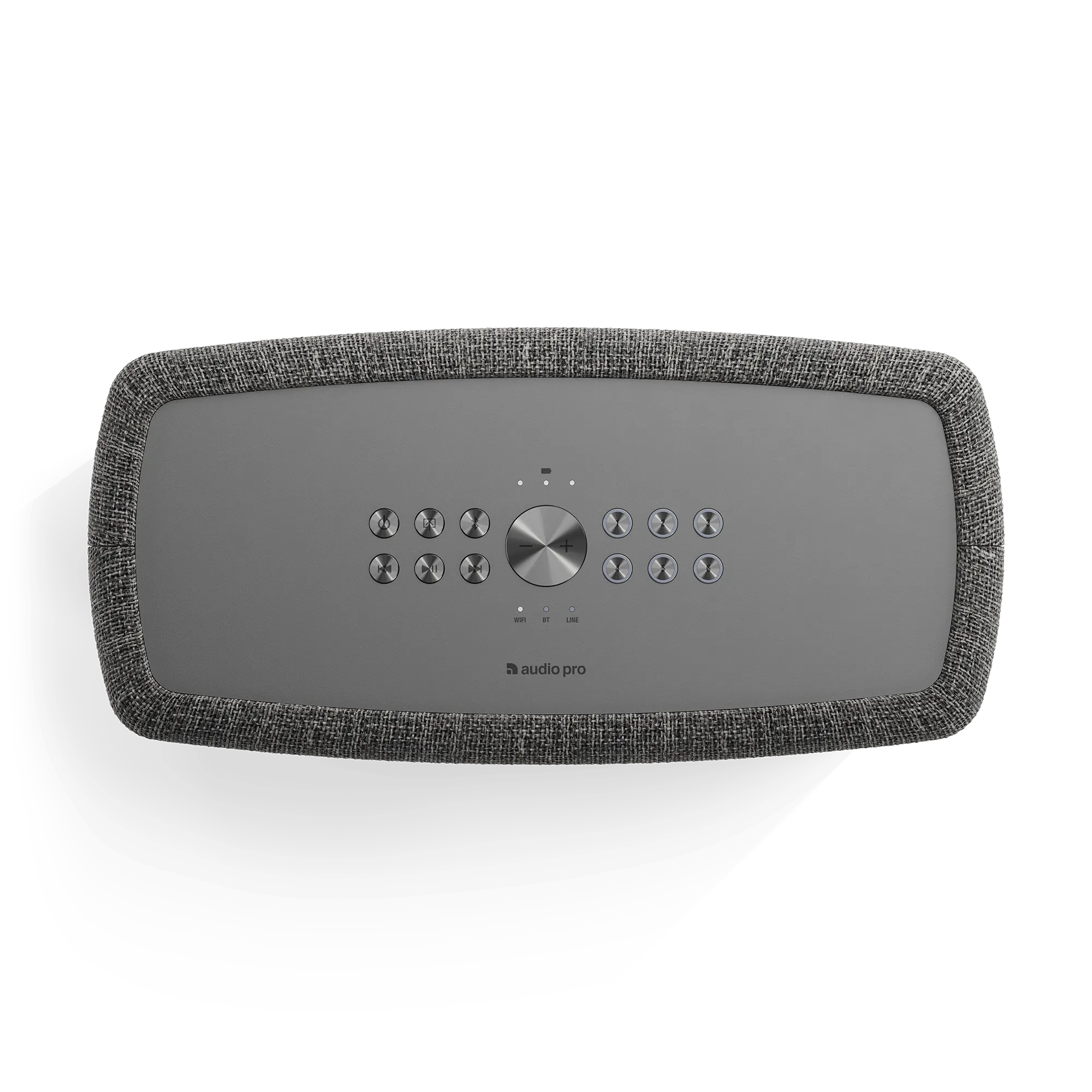 Audio Pro A15 Oberseite mit Bedientasten und Lautstärkeregler