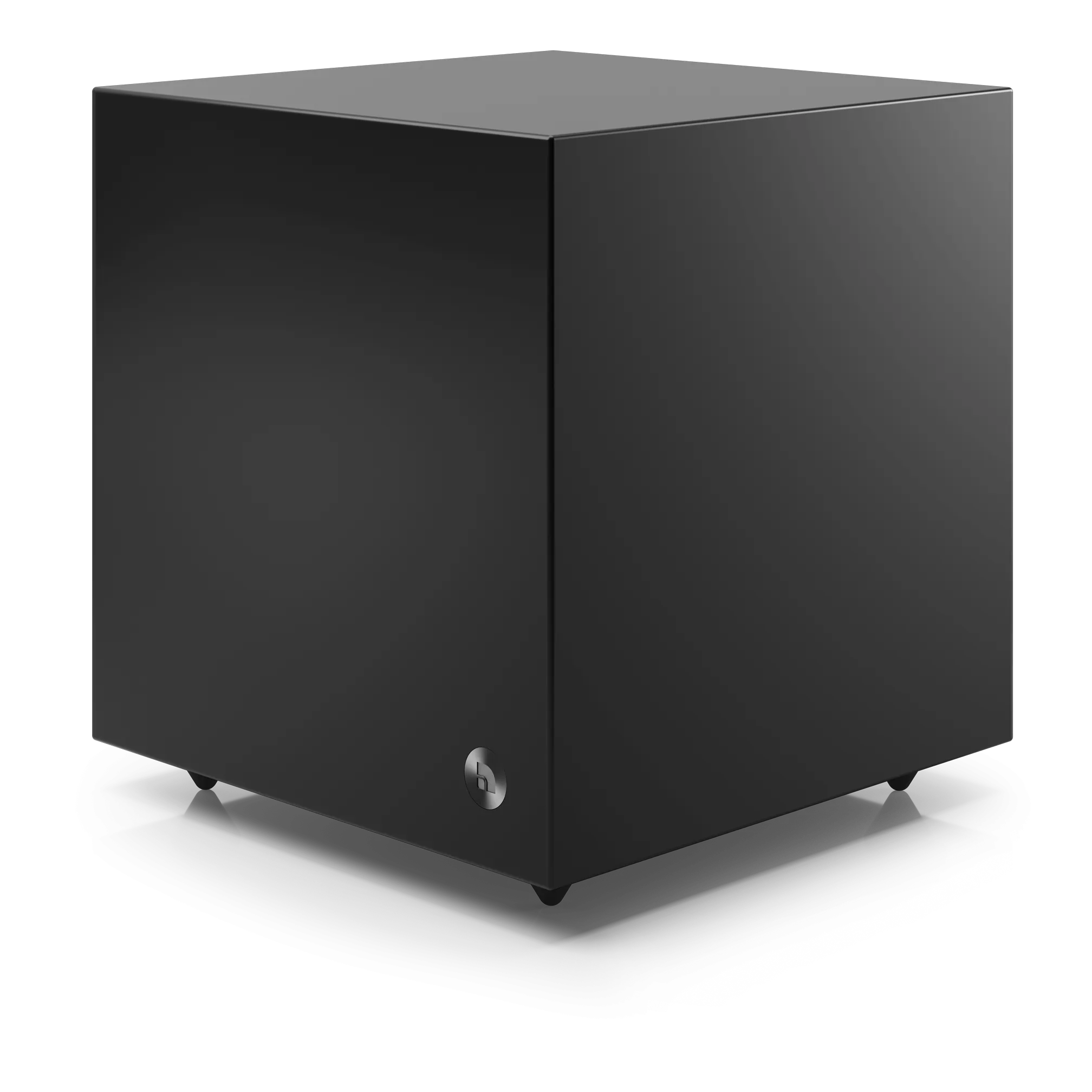 Eckansicht des schwarzen Audio Pro SW-5 Subwoofers mit klarer Linienführung