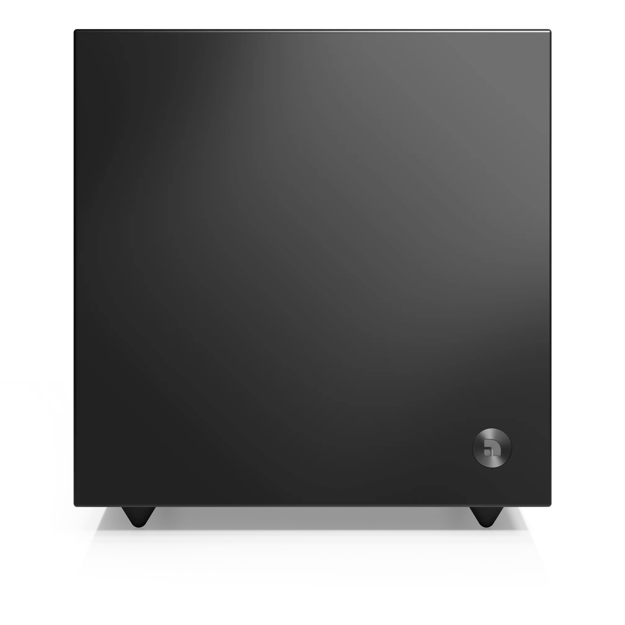 Frontansicht des schwarzen Audio Pro SW-5 Subwoofers mit eingelassenem Audio Pro Logo