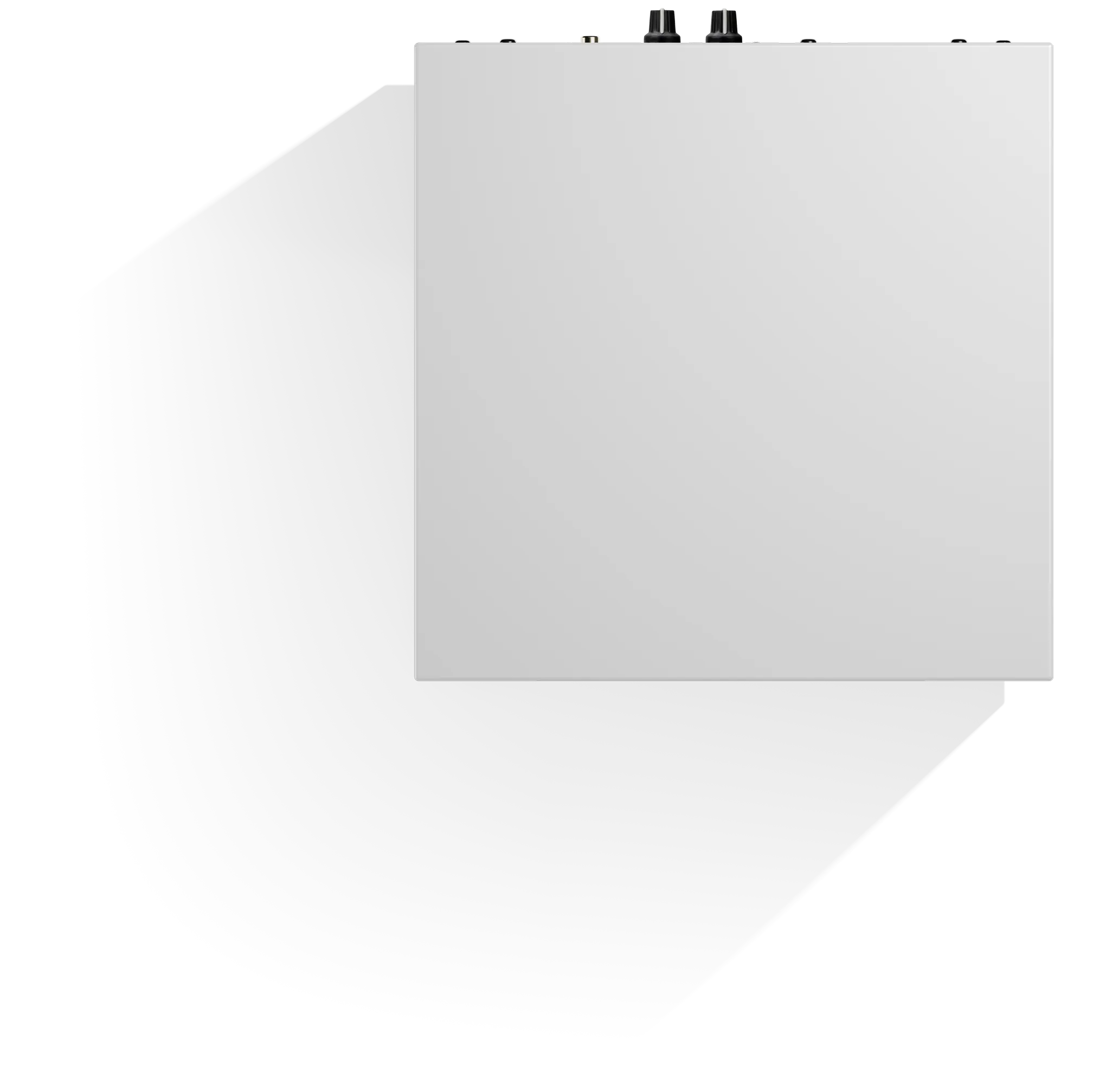 Oberansicht des weißen Audio Pro SW-5 Subwoofers mit sichtbaren Anschlussbuchsen