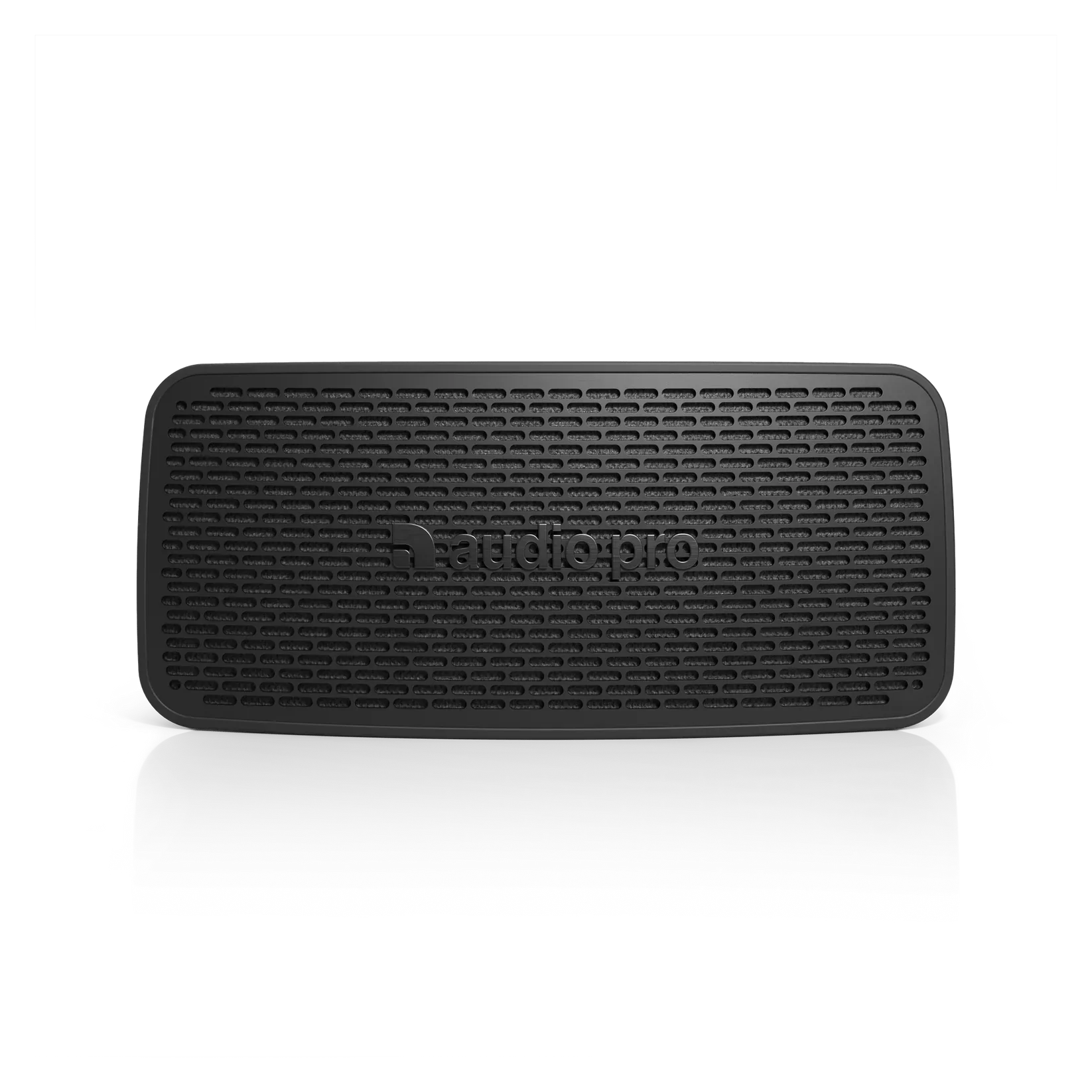 Frontansicht des Audio Pro P5 tragbaren Lautsprechers mit strukturiertem Gitterdesign und Audio Pro Logo